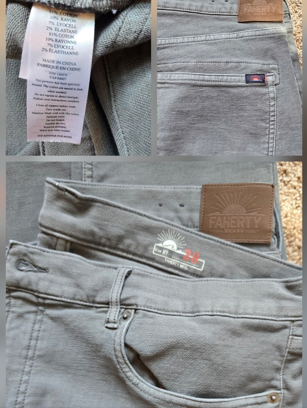Faherty Men Straight Jeans — Light Gray